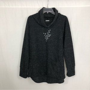 Lady Jane Oversized Tunic Cowl Neck Fleece Sweater, Size Small, Black